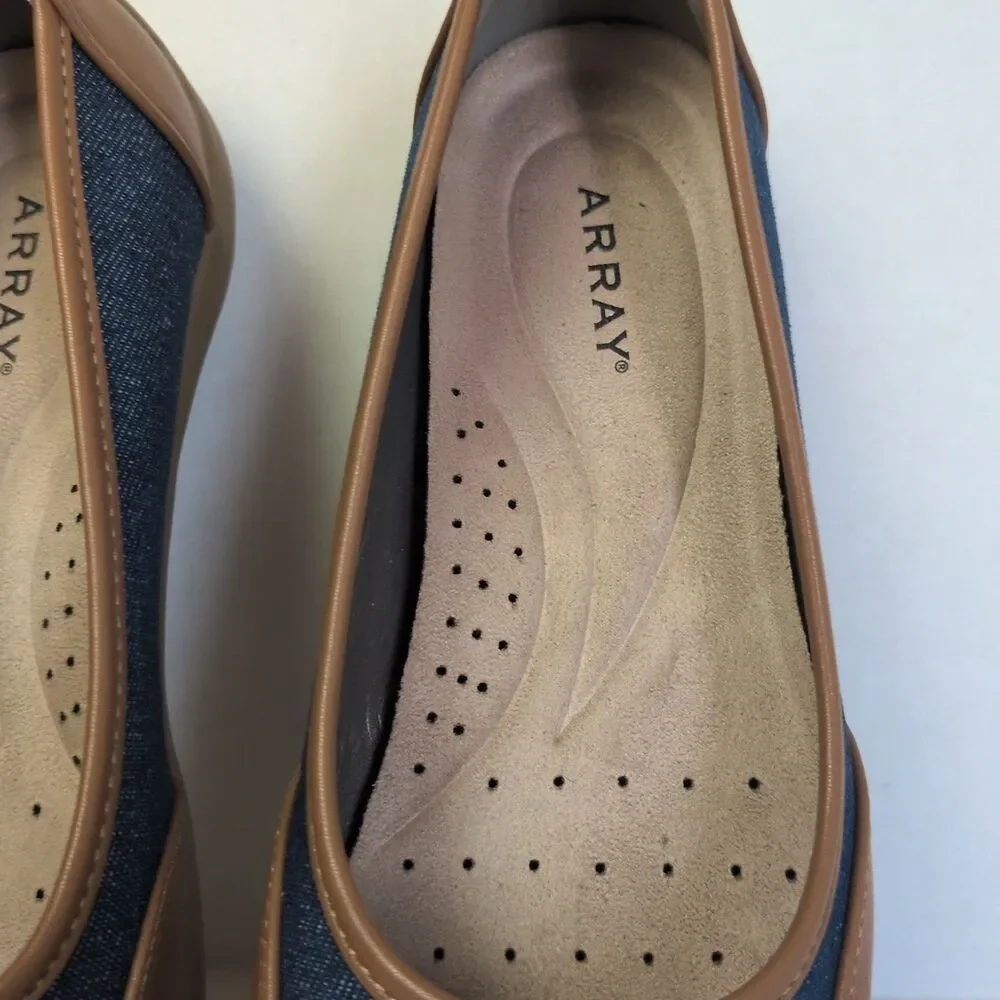 ARRAY Cascade Women's 8.5 Slip On Flats Support Jean Material Brown Tan